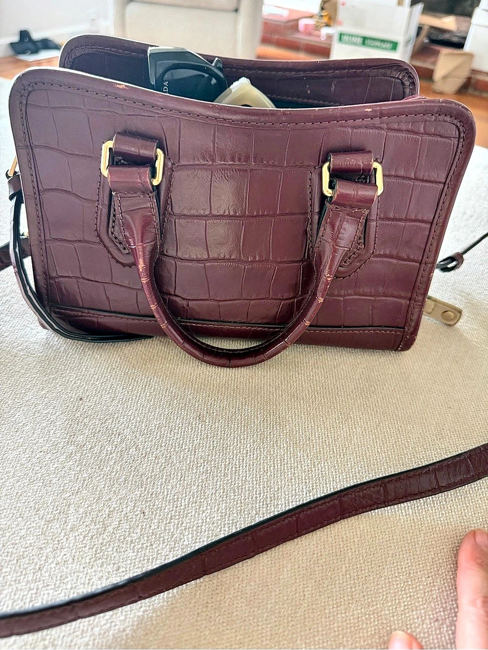 Marc Jacobs Mini Cruiser Croc-Embossed Leather Satchel Burgundy